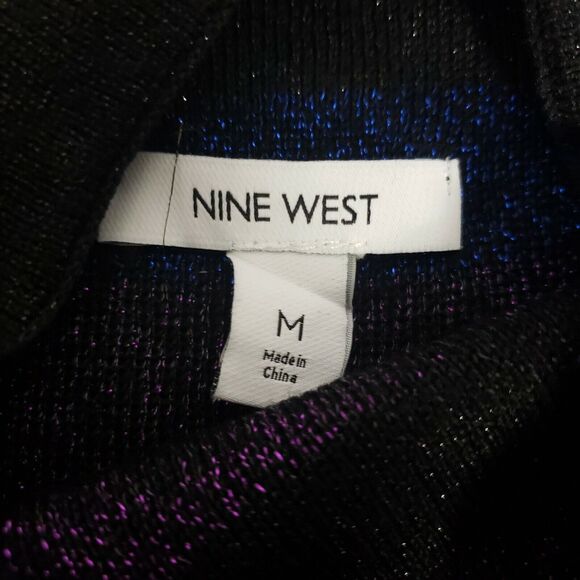 Nine West Womens Sweater Medium Mock Neck Sparkle Multicolor Stripe Sleeveless - Picture 6 of 9